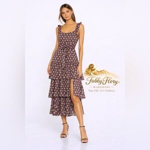 Revolve Likely Charlotte Dress Sleeveless Floral Ruffle Midi